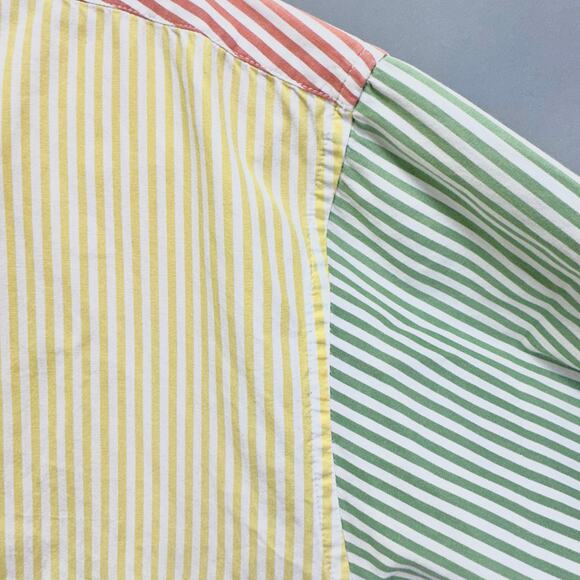 IZOD Colorblock Stripe Shirt Mens Large Patchwork Pastel Short Sleeve Cotton - Picture 5 of 16